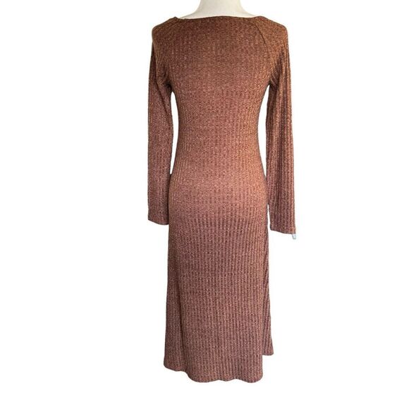 ASTR The Label Hi-Slit ribbed brown stretch knit Midi Dress Sz Medium Bodycon - Picture 3 of 10